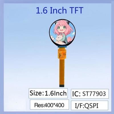 Tela LCD TFT IPS redonda de 1,6 polegadas - 400x400 Alta Resolução, Driver IC ST77903, Interface Plug-In de 16 PINOS, Cores completas, Amplo ângulo de visão para Wearables Inteligentes/Instrumentos Industriais/Projetos Eletrônicos DIY
