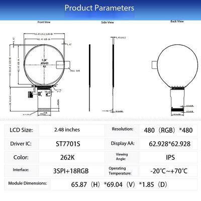 2.48 Inch Round TFT Display 500nits Brightness RGB Interface Circular TFT LCD Screen for Medical Equipment